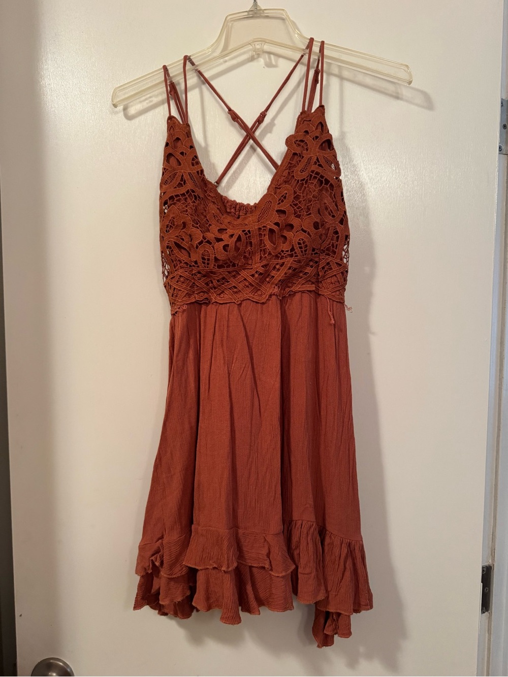 Chelsea & Violet Rust Crochet Bodice Mini Dress